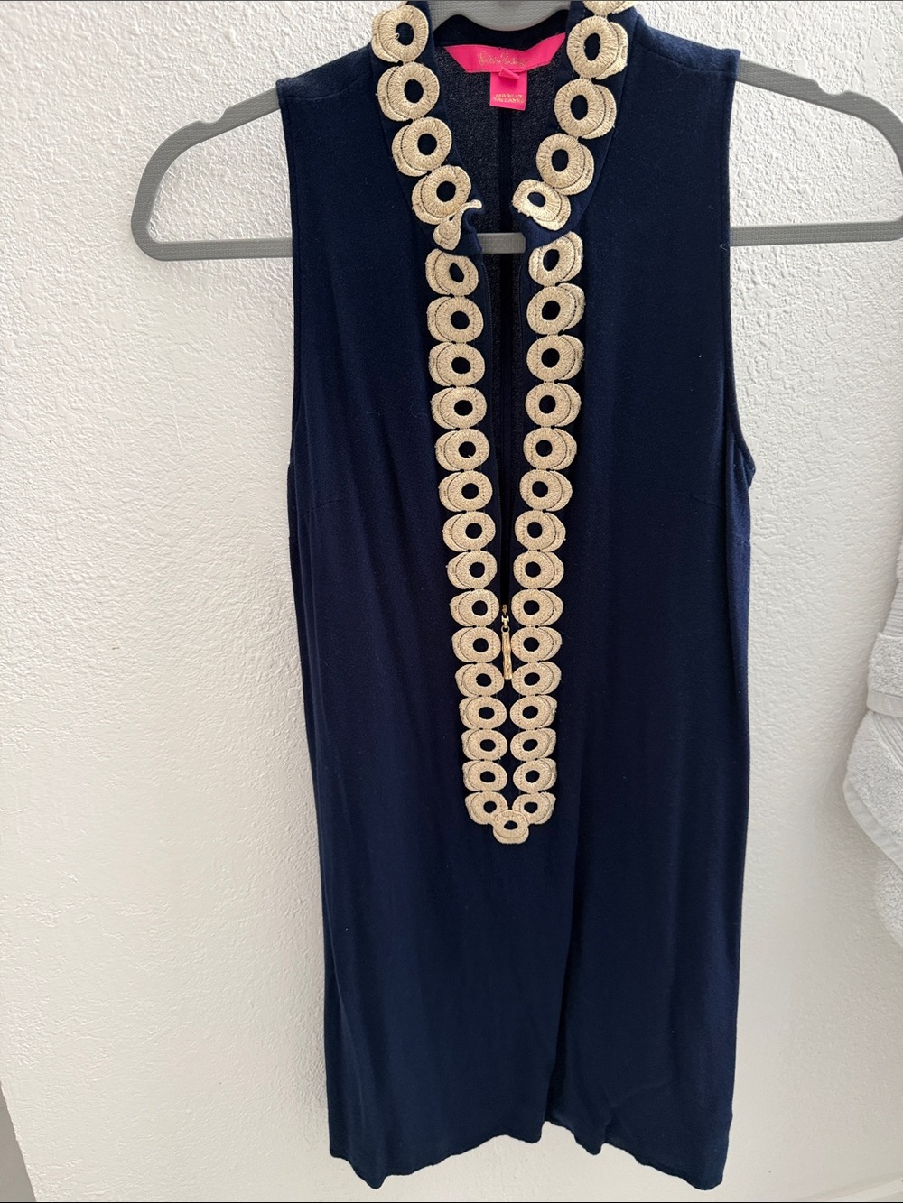 Lilly Pulitzer Navy Sleeveless Dress with Gold Circle Trim